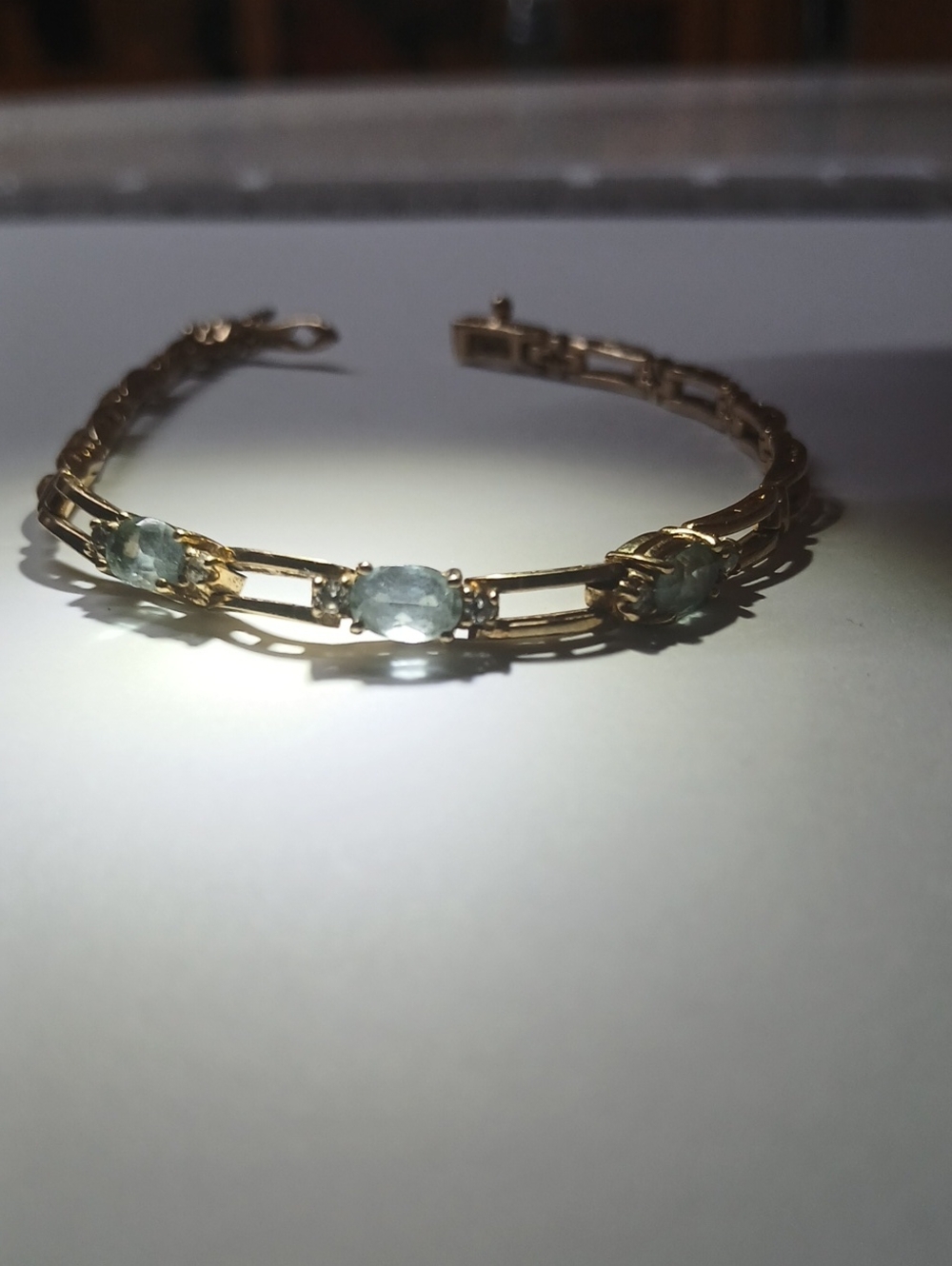 14K Gold Link Bracelet with Aquamarine Stones